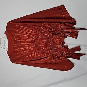 Beulah burnt orange wide sleeve ruched pleated middle bow tie on each sz Medium